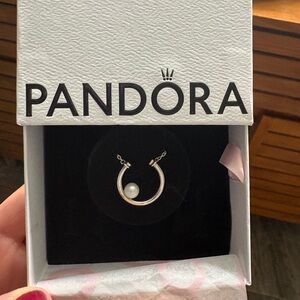 Pandora Silver Necklace with White Pearl Pendant